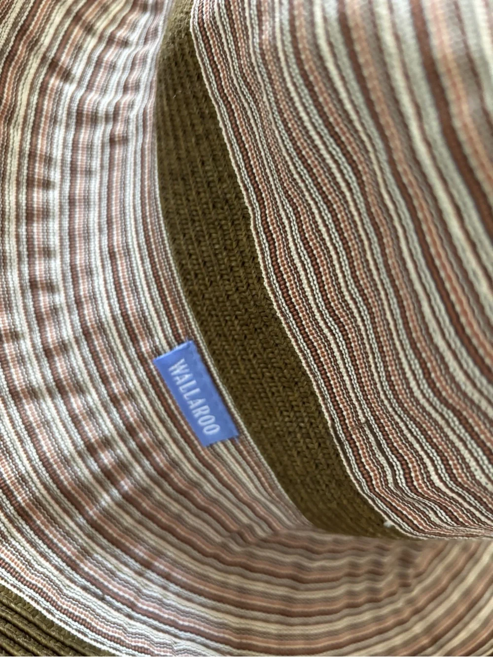 Wallaroo Ginger adjustable Olive & Brown Striped Sun Hat worn once